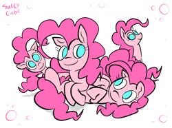 Size: 1694x1258 | Tagged: safe, artist:saltycube, pinkie pie, earth pony, pony, g4, too many pinkie pies, clone, no pupils, pinkie clone, simple background, weird