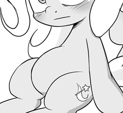 Size: 401x371 | Tagged: safe, artist:k-nattoh, edit, trixie, pony, unicorn, g4, belly, chubby, cropped, monochrome, pictures of bellies, sitting, solo
