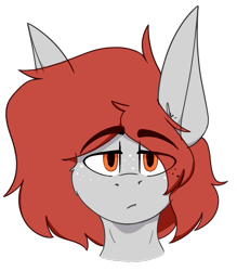 Size: 675x769 | Tagged: safe, artist:kirbirb, oc, oc only, oc:scarlett lane, pegasus, pony, bust, eye clipping through hair, eyebrows, eyebrows visible through hair, freckles, looking at you, simple background, solo, transparent background