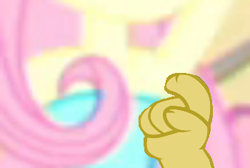 Size: 350x235 | Tagged: safe, anonymous artist, anonymous editor, discord, fluttershy, draconequus, human, equestria girls, g4, armpit tickling, armpits, arms in the air, clothes, cute, dress, female, male, personal space invasion, raised arm, raised arms, sleeveless, sleeveless dress, strapless, strapless dress, tickle torture, tickling