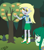 Size: 888x1013 | Tagged: safe, artist:cafakero, derpy hooves, wallflower blush, equestria girls, g4, derpy being derpy, disbelief, duo, female, food, forest, muffin, open mouth, smiling, tree