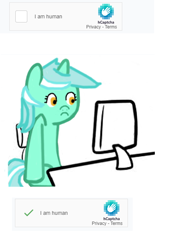 Size: 460x668 | Tagged: safe, artist:kittyhawkman, lyra heartstrings, pony, unicorn, g4, :c, captcha, computer, frown, fuck the police, that pony sure does love humans