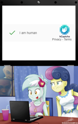 Size: 330x525 | Tagged: safe, artist:the-butch-x, edit, bon bon, lyra heartstrings, sweetie drops, equestria girls, g4, bon bon is not amused, breasts, captcha, computer, meme, tongue out, unamused