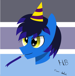 Size: 2471x2524 | Tagged: safe, artist:samsailz, oc, pony, birthday, bust, derp, hat, high res, lineless, party hat, party horn, portrait