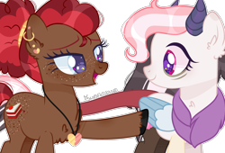 Size: 3192x2175 | Tagged: safe, artist:kurosawakuro, oc, oc only, oc:mourning glory, oc:red velvet (stardazedsky), earth pony, hybrid, pony, base used, female, high res, interspecies offspring, mare, offspring, parent:cheese sandwich, parent:discord, parent:fluttershy, parent:pinkie pie, parents:cheesepie, parents:discoshy, simple background, transparent background