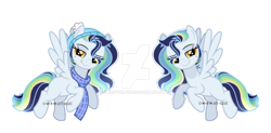 Size: 1280x629 | Tagged: safe, artist:jxstvelvet, oc, oc only, oc:cloud snow, pegasus, pony, clothes, deviantart watermark, female, mare, obtrusive watermark, scarf, simple background, solo, transparent background, watermark