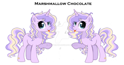 Size: 1280x674 | Tagged: safe, artist:jxstvelvet, oc, oc only, oc:marshmallow chocolate, pony, unicorn, deviantart watermark, female, mare, obtrusive watermark, simple background, solo, tongue out, transparent background, watermark