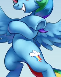 Size: 747x940 | Tagged: safe, artist:luciferamon, edit, rainbow dash, pegasus, pony, backwards cutie mark, belly, bipedal, cropped, crossed hooves, frog (hoof), grin, pictures of bellies, smiling, solo, underhoof