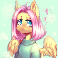 Size: 2000x2000 | Tagged: safe, artist:zefirka, fluttershy, pegasus, semi-anthro, g4, :<, clothes, cute, high res, shyabetes, solo, sweater, sweatershy