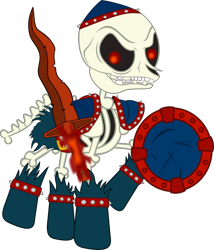 Size: 4453x5198 | Tagged: safe, artist:tales-fables, pony, absurd resolution, bone, ponified, shield, simple background, skeleton, solo, stalfos, sword, transparent background, weapon