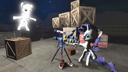 Size: 1280x720 | Tagged: safe, artist:horsesplease, double diamond, rarity, angel, g4, 3d, celestial, diamond duo, female, gmod, male, shipping, straight, telescope