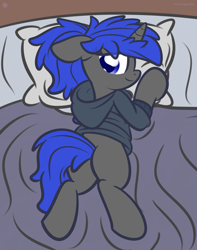 Size: 2560x3250 | Tagged: safe, artist:php142, oc, oc:dream vezpyre, oc:dream², pony, unicorn, bed, butt, clothes, high res, hoodie, pillow, plot, ponytail, solo