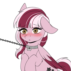 Size: 5000x5000 | Tagged: safe, artist:torihime, oc, oc only, oc:dusty ember, pegasus, pony, blushing, chains, collar, colored, commission, female, flat colors, floppy ears, leash, mare, pet play, pet tag, simple background, solo, white background, ych result