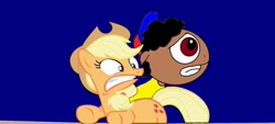 Size: 1280x578 | Tagged: safe, artist:disneyponyfan, applejack, earth pony, pony, g4, 1000 hours in ms paint, little einsteins, ponified, quincy (little einsteins), scared