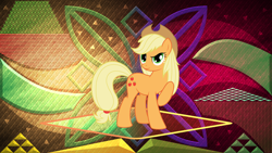 Size: 5120x2880 | Tagged: safe, artist:jennieoo, artist:laszlvfx, edit, applejack, earth pony, pony, g4, absurd file size, show accurate, solo, wallpaper, wallpaper edit