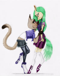 Size: 3121x3925 | Tagged: safe, artist:joestick, derpibooru exclusive, editor:vedont, cat, earth pony, anthro, unguligrade anthro, amity blight, canon ship, catified, clothes, female, furry, high res, interspecies, lesbian, lumity, luz noceda (the owl house), non-mlp shipping, ponified, shipping, species swap, the owl house, witch, witch pony