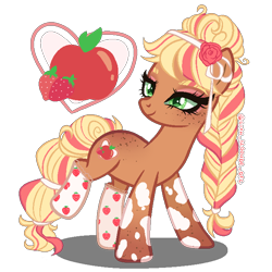 Size: 700x700 | Tagged: safe, artist:gihhbloonde, artist:katsubases, oc, oc only, earth pony, pony, adoptable, base used, clothes, eyeshadow, female, freckles, magical lesbian spawn, makeup, mare, markings, offspring, parent:applejack, parent:strawberry sunrise, parents:applerise, raised leg, simple background, socks, solo, transparent background