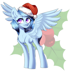 Size: 2646x2785 | Tagged: safe, artist:helemaranth, oc, oc only, pegasus, pony, christmas, hat, high res, holiday, holly, pegasus oc, santa hat, simple background, solo, spread wings, transparent background, wings