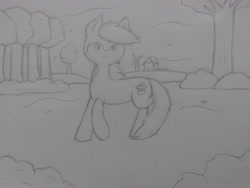 Size: 4160x3120 | Tagged: safe, artist:sujeito estranho, oc, oc only, earth pony, pony, female, solo, traditional art, tree, windmill