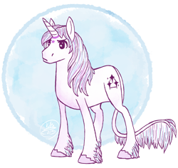 Size: 900x850 | Tagged: safe, artist:lanku, oc, oc only, oc:trinity, classical unicorn, pony, unicorn, cloven hooves, horn, leonine tail, simple background, solo, transparent background, unshorn fetlocks