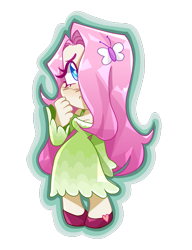 Size: 615x800 | Tagged: safe, artist:wedjat_art, fluttershy, human, g4, breasts, cleavage, clothes, cute, digital art, dress, female, hair over one eye, heart eyes, humanized, shyabetes, simple background, solo, transparent background, vector, wingding eyes