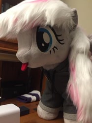 Size: 320x427 | Tagged: safe, artist:c20710, oc, oc only, oc:misty breeze, pegasus, pony, :p, clothes, hoodie, irl, mlem, photo, plushie, silly, solo, tongue out