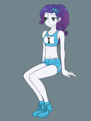 Size: 1620x2160 | Tagged: safe, artist:haibaratomoe, idw, rarity, equestria girls, g4, spoiler:comicequestriagirlsmarchradness, belly button, clothes, female, midriff, shoes, shorts, socks, solo, sports bra