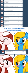 Size: 640x1664 | Tagged: safe, artist:marytheechidna, oc, oc:internet explorer, oc:opera, earth pony, pony, ask internet explorer, blushing, browser ponies, internet explorer