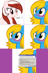 Size: 1112x1670 | Tagged: safe, artist:marytheechidna, oc, oc:internet explorer, oc:opera, earth pony, pony, ask internet explorer, blushing, browser ponies, error message, internet explorer