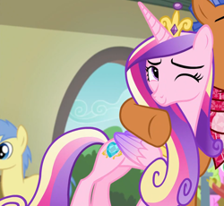 Size: 1504x1383 | Tagged: safe, screencap, daisy, flower wishes, goldengrape, princess cadance, sir colton vines iii, spearhead, alicorn, pony, a flurry of emotions, g4, cropped, female, male, mare, one eye closed, solo focus, stallion, wink