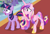 Size: 2184x1495 | Tagged: safe, screencap, fine line, masquerade, maxie, north star, princess cadance, twilight sparkle, alicorn, pony, unicorn, a canterlot wedding, g4, my little pony: friendship is magic, cropped, dirty, female, mare, messy mane, scratches, sisters-in-law, unicorn twilight