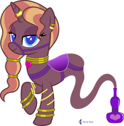 Size: 4000x4054 | Tagged: safe, artist:parclytaxel, oc, oc only, oc:zirithustra, genie, genie pony, pony, unicorn, .svg available, absurd resolution, bottle, bracelet, bridle, ear piercing, earring, female, hairband, horn, horn ring, jewelry, lidded eyes, looking at you, mare, monthly reward, neck rings, piercing, raised hoof, ring, saddle, simple background, smiling, solo, tack, transparent background, vector