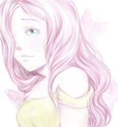 Size: 550x590 | Tagged: safe, artist:na-no-chan, fluttershy, human, g4, cutie mark background, female, humanized, solo