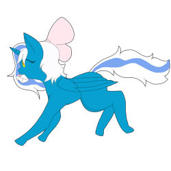 Size: 1280x1280 | Tagged: safe, artist:kailanthius, oc, oc only, oc:fleurbelle, alicorn, pony, alicorn oc, bow, female, hair bow, heart, horn, letter, mare, running, simple background, solo, transparent background, wings, yellow eyes