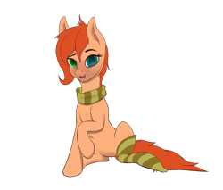 Size: 3000x2560 | Tagged: safe, artist:leesys, oc, oc only, oc:rusty gears, pony, clothes, high res, scarf, simple background, sit, sitting, sock, socks, solo, striped socks, transparent background