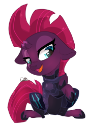 Size: 1024x1431 | Tagged: safe, artist:doodledj, tempest shadow, pony, unicorn, g4, my little pony: the movie, broken horn, chibi, cute, female, floppy ears, horn, mare, open mouth, simple background, sitting, solo, tempestbetes, transparent background