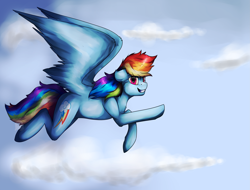 Size: 4133x3141 | Tagged: safe, artist:11-shadow, rainbow dash, pegasus, pony, g4, cloud, female, flying, sky, solo