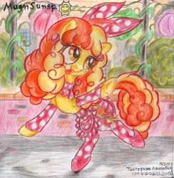 Size: 2179x2237 | Tagged: safe, artist:magnifsunspiration, oc, oc only, oc:tangerine jellybean, earth pony, pony, apron, clothes, female, high res, mare, polka dots, solo