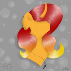 Size: 720x720 | Tagged: safe, artist:saladstarry, oc, oc only, oc:flame star, pony, unicorn, bust, curved horn, ear piercing, horn, jewelry, necklace, piercing, signature, solo, unicorn oc