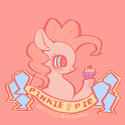 Size: 750x750 | Tagged: safe, artist:mirululu, pinkie pie, earth pony, pony, g4, bust, cupcake, cute, diapinkes, female, food, heart eyes, mare, pink background, portrait, profile, simple background, solo, wingding eyes