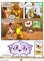 Size: 1000x1369 | Tagged: safe, artist:chibi91, artist:lillayfran, artist:selyte, artist:sirymcgregor, artist:stepandy, oc, oc only, oc:chibi, oc:lillayfran, oc:sely, oc:siry, big cat, lion, comic:equestria world, barely pony related, comic, dialogue, lying down, no pony, on back, x eyes