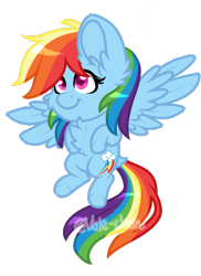 Size: 1073x1477 | Tagged: safe, artist:silentwolf-oficial, rainbow dash, pegasus, pony, g4, backwards cutie mark, chest fluff, ear fluff, female, flying, mare, simple background, smiling, solo, transparent background