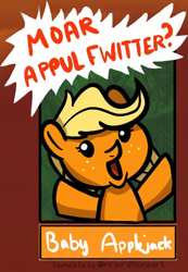 Size: 612x884 | Tagged: safe, alternate version, artist:ladyanidraws, applejack, earth pony, pony, g4, baby, babyjack, bust, female, filly, foal, freckles, hat, open mouth, solo, talking, younger