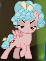 Size: 634x845 | Tagged: safe, screencap, cozy glow, pegasus, pony, frenemies (episode), g4, better way to be bad, cozy glow is not amused, cropped, female, filly, foal, lidded eyes, spotlight