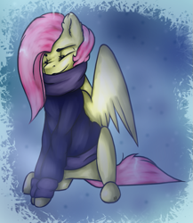Size: 673x775 | Tagged: safe, artist:11-shadow, fluttershy, pegasus, pony, g4, clothes, cold, eyes closed, female, sitting, solo, sweater
