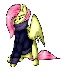 Size: 673x775 | Tagged: safe, artist:11-shadow, fluttershy, pegasus, pony, g4, clothes, cold, eyes closed, female, simple background, sitting, solo, sweater, transparent background