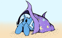 Size: 2460x1520 | Tagged: safe, artist:backgrounds-ponies, trixie, crab, crab pony, pony, g4, beach, clothes, crabified, cute, female, giant hat, hat, hermit crab, horn, meme, solo, species swap, trixie's hat