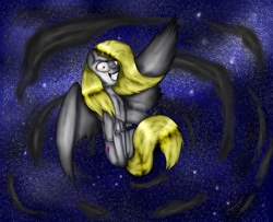 Size: 2781x2253 | Tagged: safe, artist:11-shadow, surprise, pegasus, pony, g1, alternate hairstyle, female, grin, high res, insanity, night, night sky, sky, smiling, solo, surprisamena, watermark
