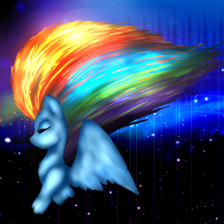 Size: 1000x1000 | Tagged: safe, artist:11-shadow, rainbow dash, pegasus, pony, g4, eyes closed, female, night, night sky, rainbow power, sky, solo