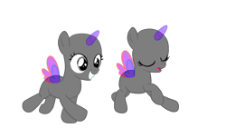 Size: 1920x1080 | Tagged: safe, artist:intfighter, oc, oc only, alicorn, pony, alicorn oc, bald, base, duo, eyelashes, eyes closed, female, filly, horn, open mouth, simple background, transparent background, two toned wings, wings